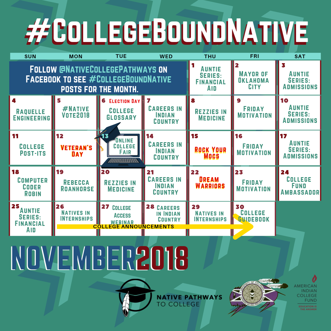 Decorative Text of the College Bound Native activity Calendar