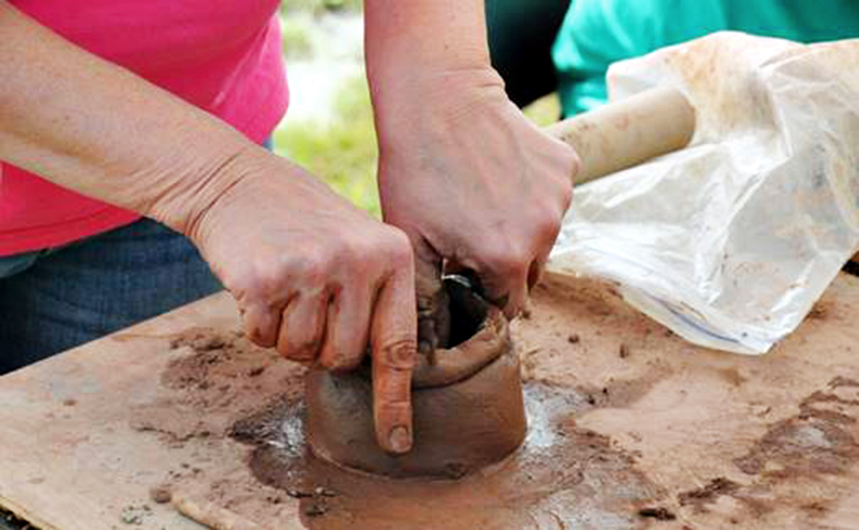 Traditional clay basket-making
