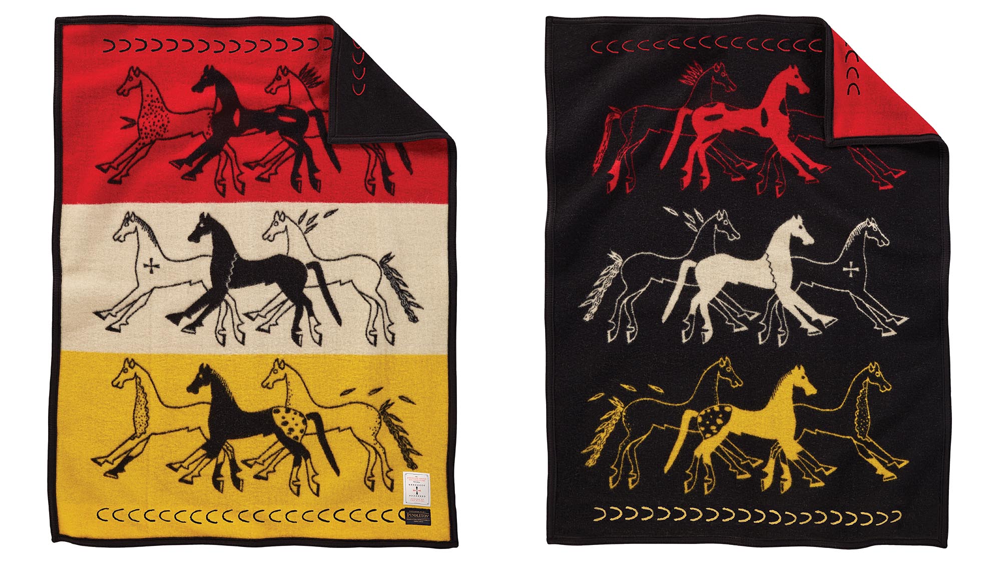 Future of the Plains Blanket with three horses on it
