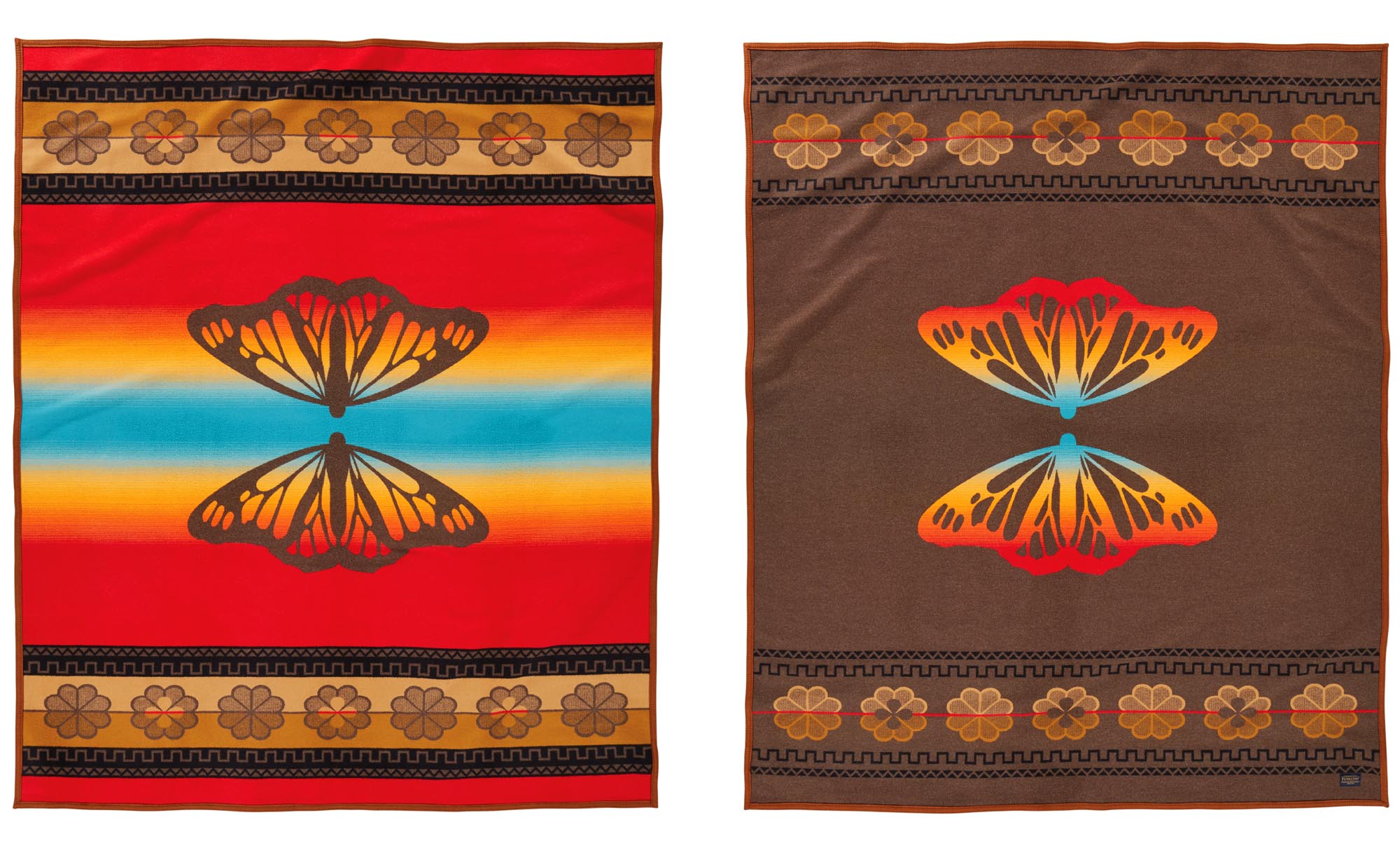 The front and back of the Butterfly blanket, honoring the Lakota leader Chief Sitting Bull. 
