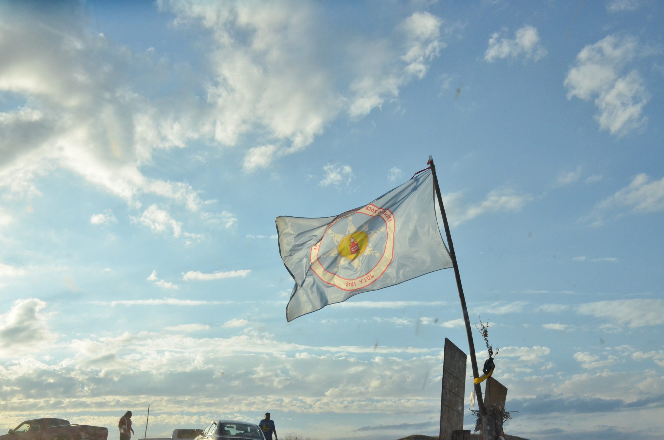 The flag of the Standing Rock Tribe flies at the camp.