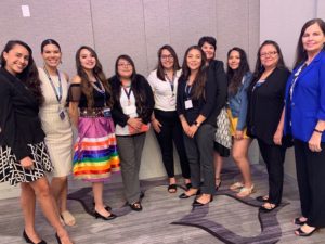 Alexandra Darling of the American Indian College Fund with the College Fund’s participants in the United Health Foundation’s Diverse Scholars program. They are posing for group photo