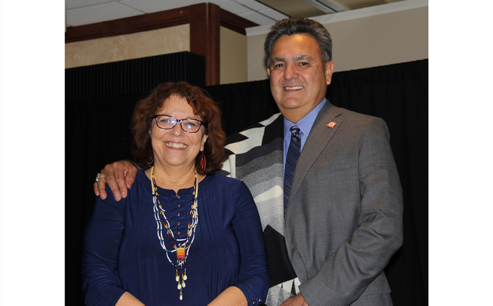 The American Indian College Fund named President Bible as its Tribal College and University Honoree of the Year in 2019 for his exemplary leadership and commitment to Indian Country and education. Here he accepts the award at the Student of the Year Banquet in March 2019 from College Fund President Cheryl Crazy Bull.