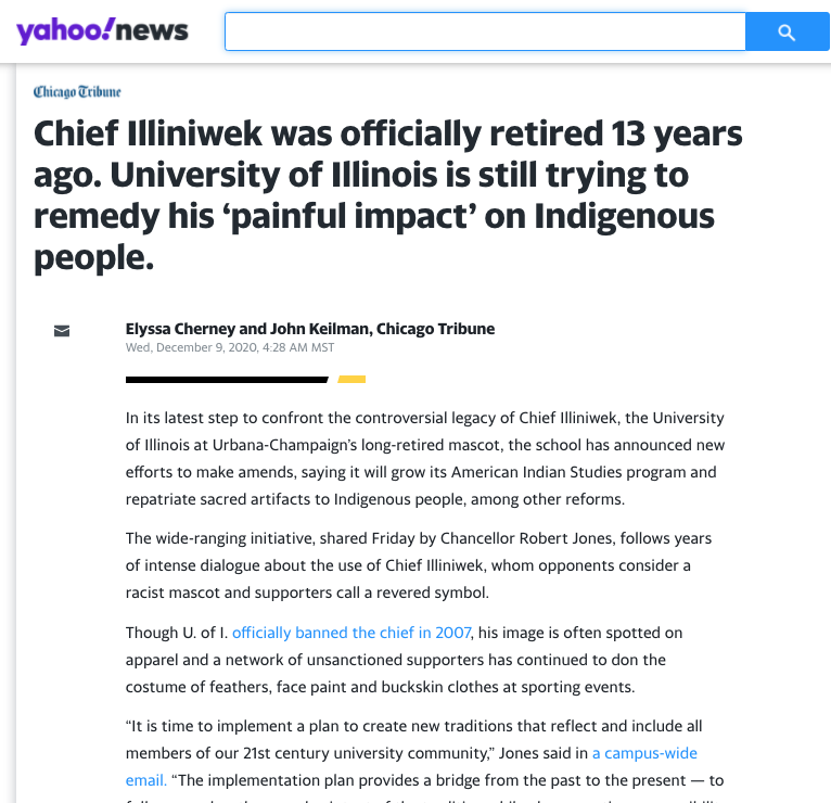 Chicago Tribune/Yahoo News Chief Illiniwek University of Illinois  