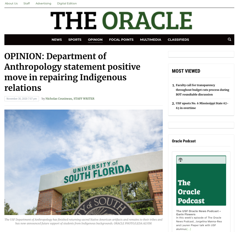 The Oracle - OPINION_ Department of Anthropology statement positive move in repair_ - www.usforacle.com