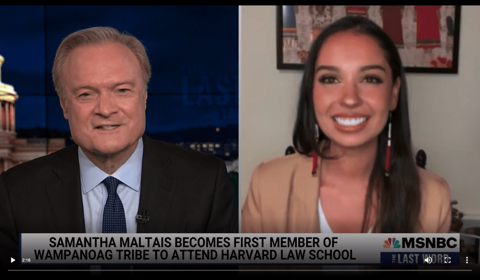 Samantha Maltais, American Indian College Fund Law Scholarship Recipient, Interviewed Live on MSNBC’s The Last Word with Lawrence O’Donnell