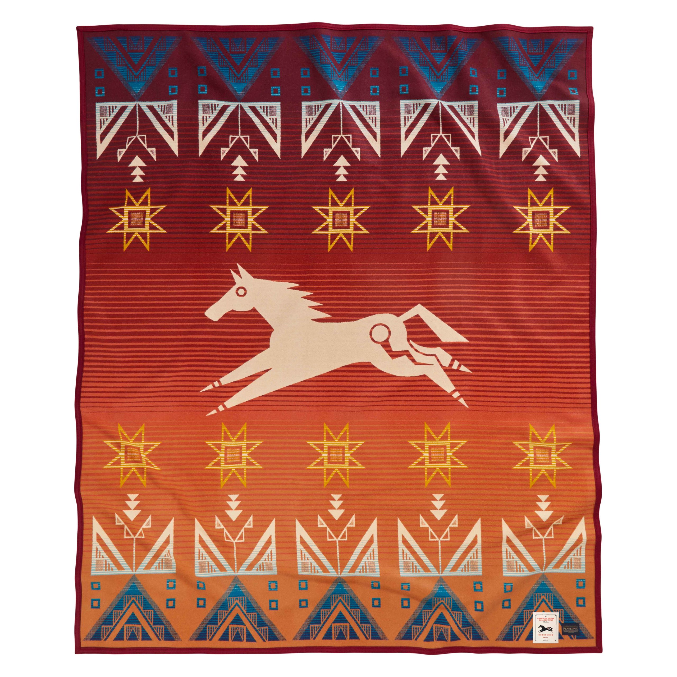 The award-winning Unity blanket design, created by American Indian College Fund scholar and Fort Peck Community College student Chelysa Owens-Cyr. The blanket is being produced by Pendleton Woolen Mills.