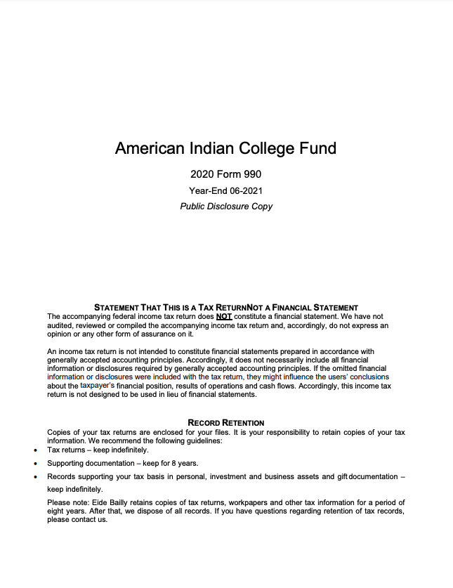 American Indian College Fund Form 990 year end 06-2021 Public Disclosure Copy