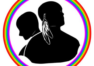 Tyreq Burbank (he/them) ty4burbank@gmail.com Image Description: rainbow/trans/intersex circle with black silhouettes I originally had the Navajo wedding basket design in mind when I first created this artwork. However, after additional time and consideration, I thought it wouldn't fit the theme of having all other Native tribes, so I changed it up. I showed through the Two-Spirited representation by having the two feathers front and center, which tied with our current flag. The two silhouetted figures in the design represent the people who identify more than one being with their gender and sexuality. I wanted to keep the options open with someone who wanted to be themselves in any gender. The circle rainbow is supposed to be a circle of unity between people together with sexualities and gender. When I first started the design, there's been an uproar of several people in the LGBT+ discounting Trans people out of the picture. Personally, I disagree with this statement and wish to bring the attention together by showing people this shouldn't even be a movement to begin with. Many trials and errors went into creating this design as I've talked to family members and friends, getting their feedback by asking if they would wear it proudly. All of them said yes, even if they were straight or cisgender; they would want to continue to help support those in help at this time.