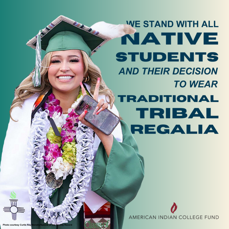 We stand with all native students and their decision to wear traditional tribal regalia