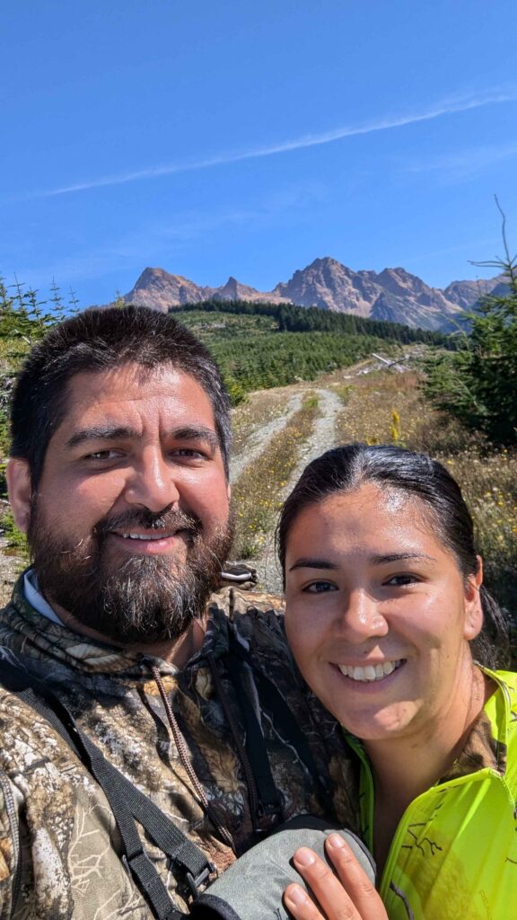 Sandra and her husband Matthew at Blue Mountain in Whatcom County, Washington overlooking the Twine Sister trail and gathering blackberries during late summer.