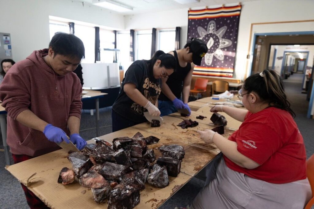 Niqipiaq Day February 26, 2026: dorm students and staff (left to right): John Duterte, Chloe Araya, Allan Punla, Audrey Saganna Jr.