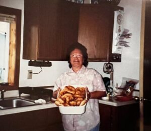 Theresa Helen Martell-Patnaude with her famous frybread.